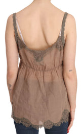 Brown Lace Spaghetti Strap Plunging Top Blouse - Avaz Shop