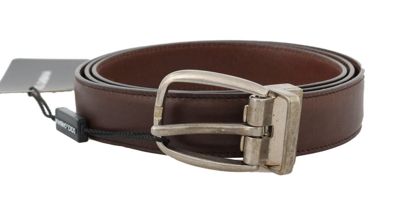 Brown Leather Gray Oval Buckle Belt - Avaz Shop