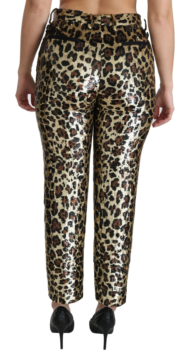 Brown Leopard Sequined High Waist Pants - Avaz Shop