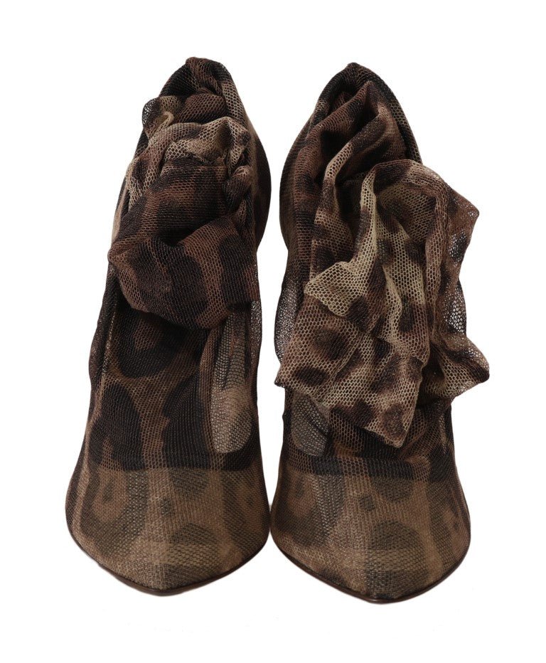 Brown Leopard Tulle Long Socks Pumps - Avaz Shop