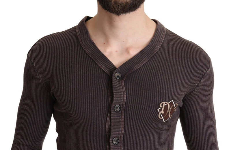 Brown Logo Patch Wool Knit Cardigan Sweater - Avaz Shop