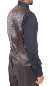 Brown Striped Stretch Dress Vest - Avaz Shop
