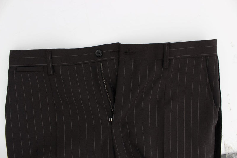 Brown Striped Wool Slim 3 Piece Suit Tuxedo - Avaz Shop