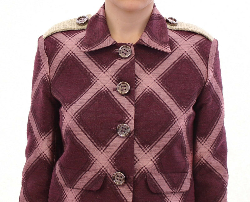 Check Trench Coat Blazer Purple Jacket - Avaz Shop