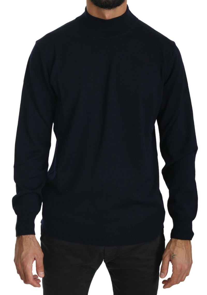 Dark Blue Crewneck Pullover 100% Wool Sweater - Avaz Shop