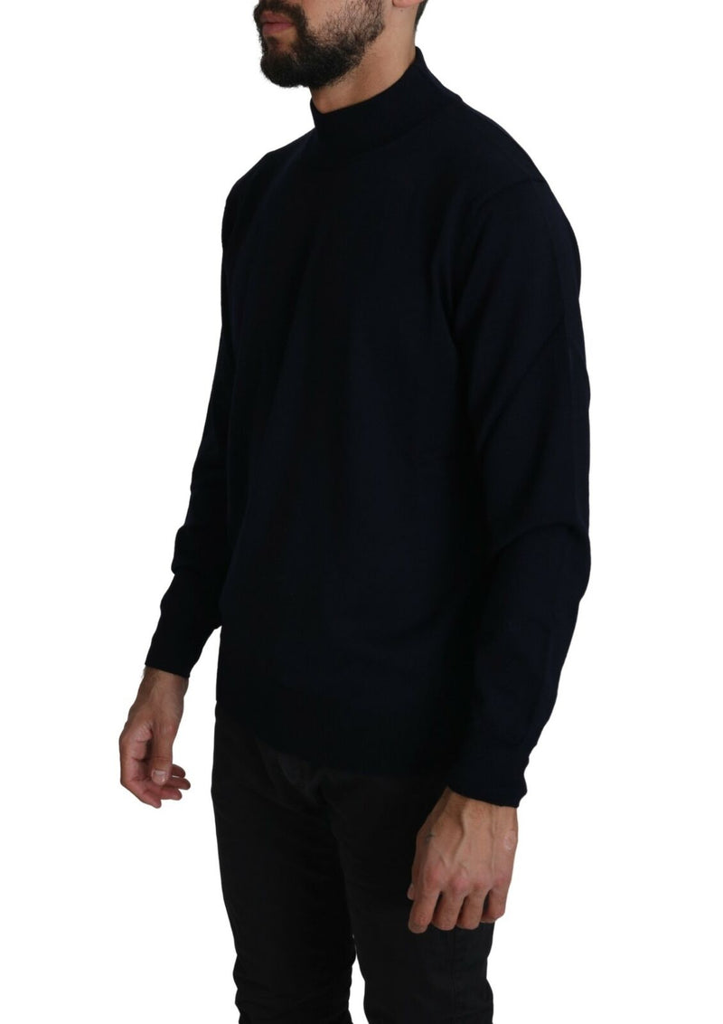 Dark Blue Crewneck Pullover 100% Wool Sweater - Avaz Shop