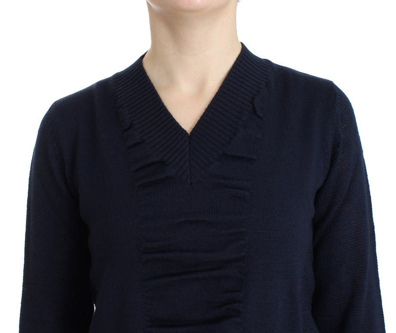 Dark blue V-neck wool sweater - Avaz Shop
