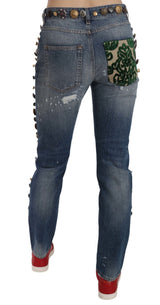 Distressed Embellished Buttons Denim Pants Jeans - Avaz Shop