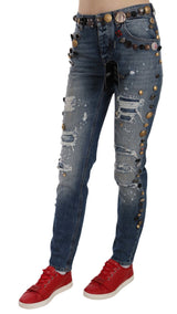 Distressed Embellished Buttons Denim Pants Jeans - Avaz Shop