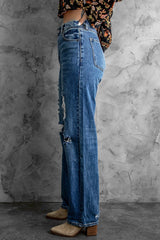 Distressed High Waist Jeans with Pockets - Avaz Shop