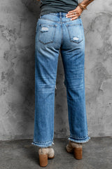 Frayed Hem Distressed Jeans with Pockets - Avaz Shop