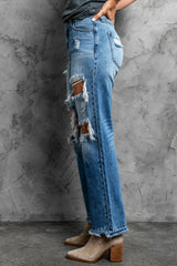 Frayed Hem Distressed Jeans with Pockets - Avaz Shop