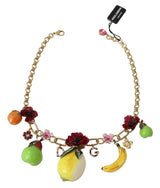 Fruit Pendant Flower Crystal DG Logo Gold Brass Necklace - Avaz Shop