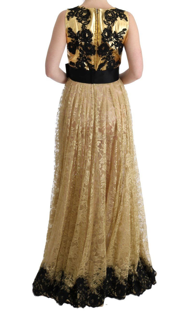 Gold Black Floral Lace Dress - Avaz Shop