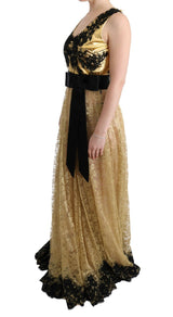 Gold Black Floral Lace Dress - Avaz Shop