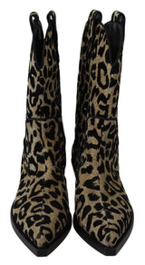 Gold Black Leopard Cowboy Boots Shoes - Avaz Shop