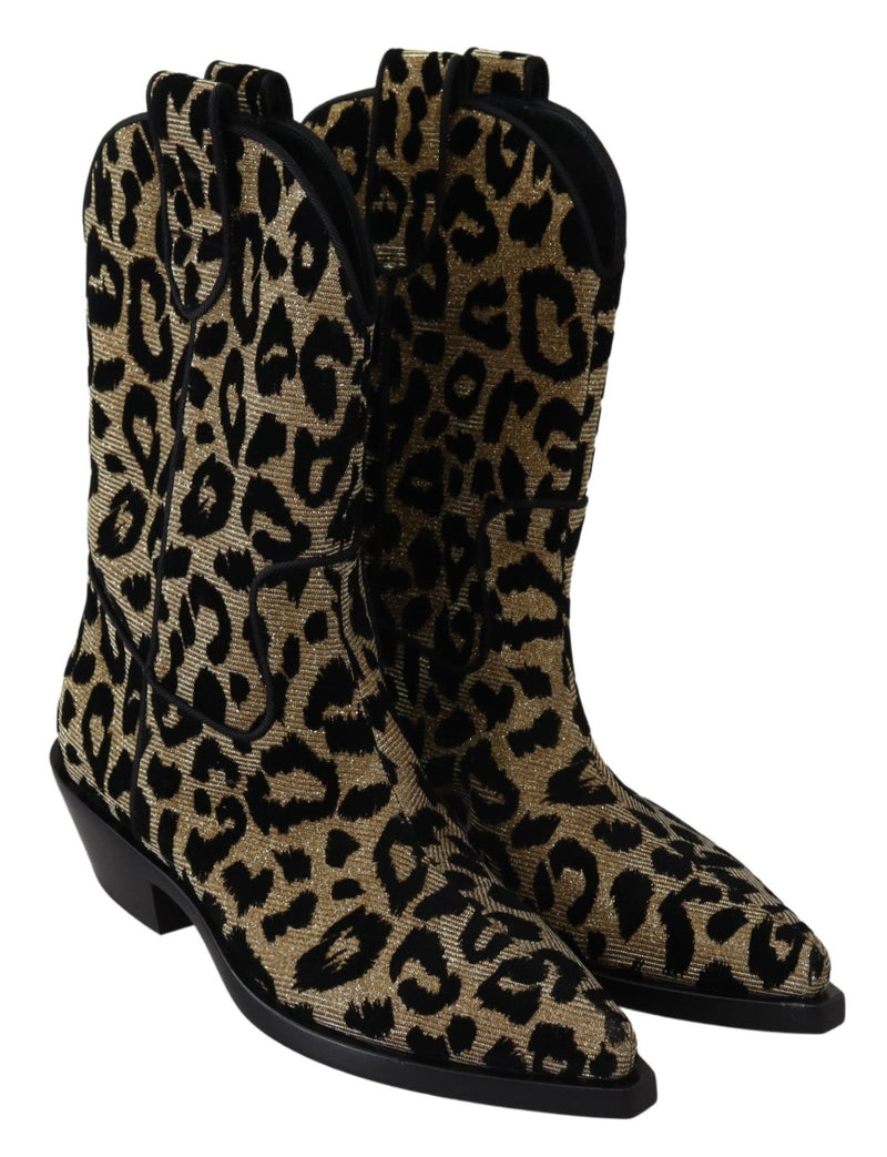 Gold Black Leopard Cowboy Boots Shoes - Avaz Shop