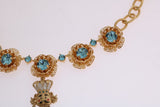 Gold Brass Handpainted Crystal Floral Necklace - Avaz Shop