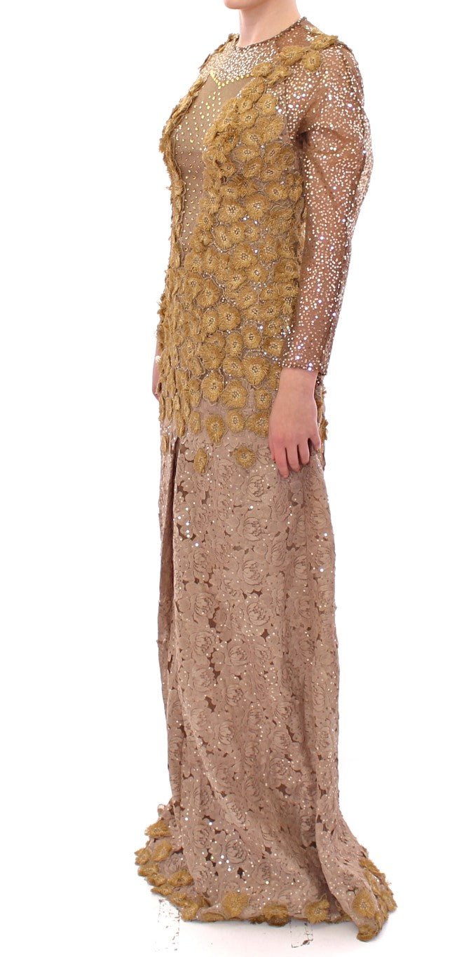 GOLD Long Lace Maxi Crystal Dress - Avaz Shop