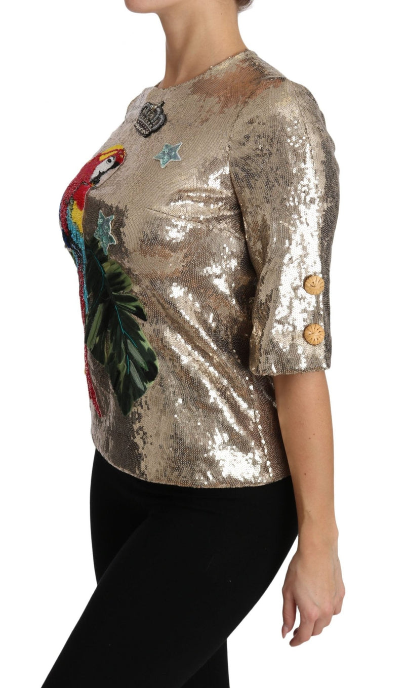 Gold Sequined Parrot Crystal Blouse - Avaz Shop