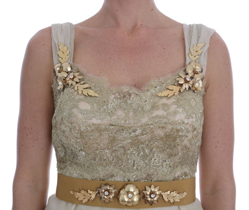 Gold Silk Crystal Embellished Dress - Avaz Shop