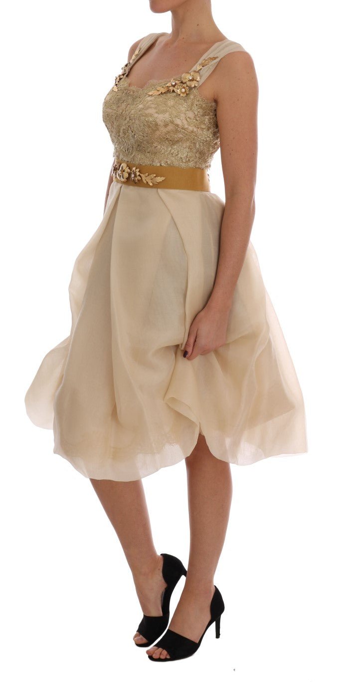 Gold Silk Crystal Embellished Dress - Avaz Shop