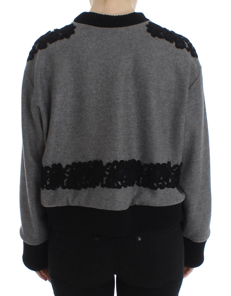 Gray Black Lace Wool Cashmere Sweater - Avaz Shop