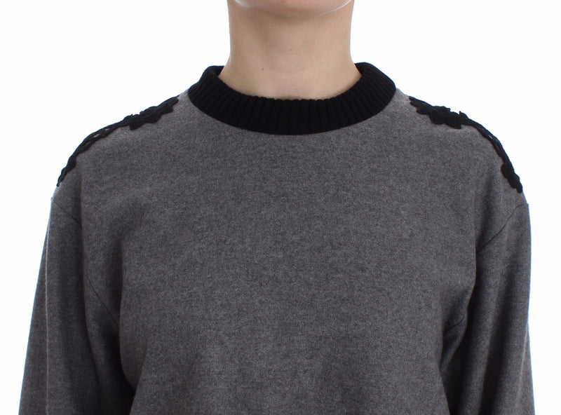 Gray Black Lace Wool Cashmere Sweater - Avaz Shop