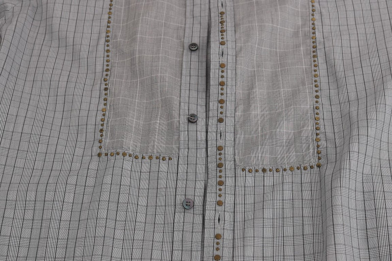 Gray Check GOLD Cotton Slim Fit Shirt - Avaz Shop