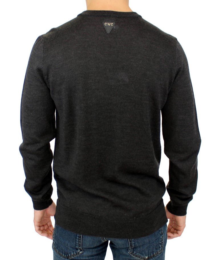 Gray crewneck pullover sweater - Avaz Shop