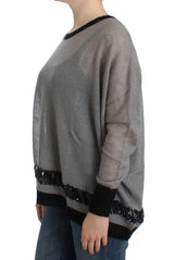 Gray embellished asymmetric sweater - Avaz Shop