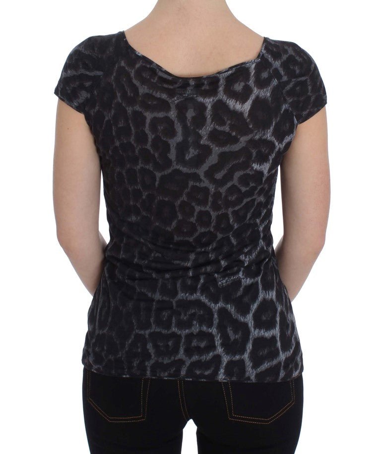 Gray Leopard Modal T-Shirt Blouse Top - Avaz Shop