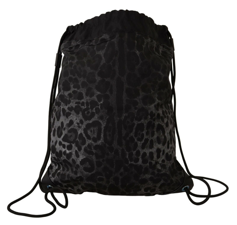 Gray Leopard Print Backpack Nylon Drawstring Bag - Avaz Shop