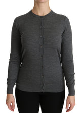 Gray Long Sleeve Cardigan Sweater Wool Top - Avaz Shop