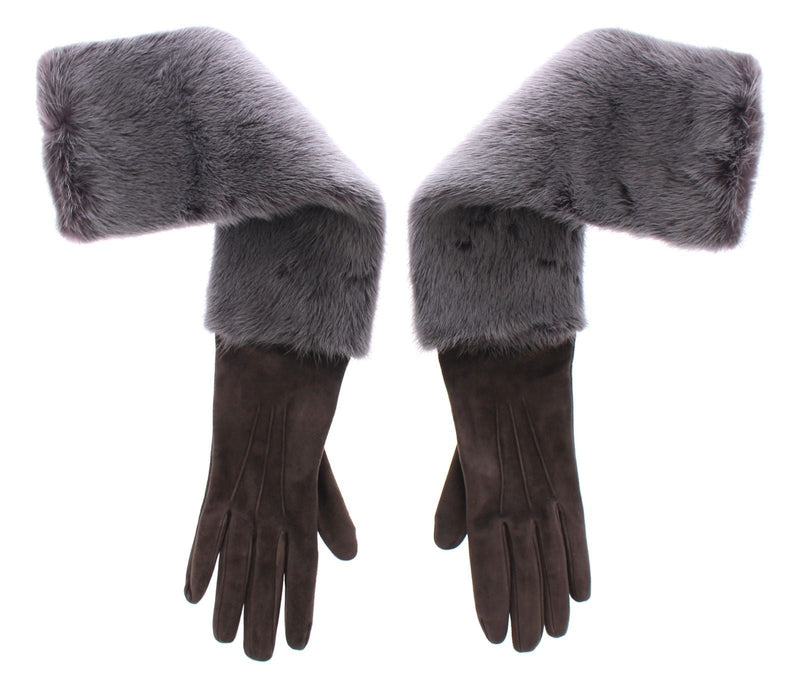 Gray Mink Fur Lambskin Suede Leather Gloves - Avaz Shop