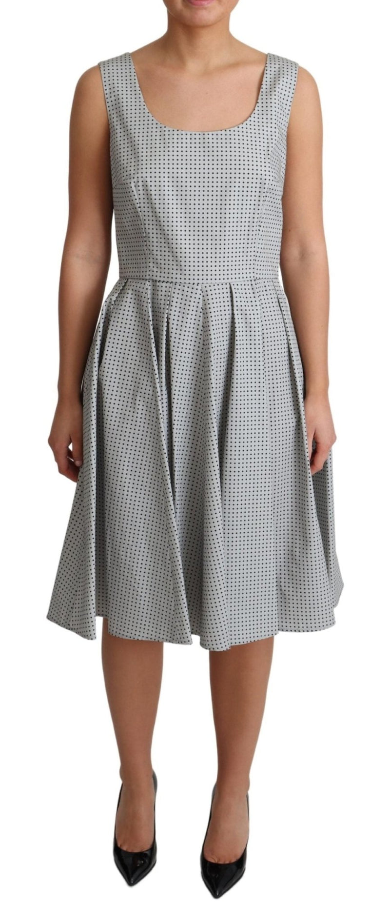 Gray Polka Dotted Cotton A-Line Dress - Avaz Shop