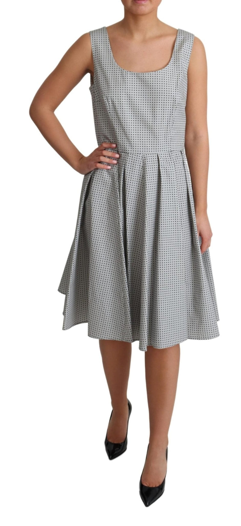 Gray Polka Dotted Cotton A-Line Dress - Avaz Shop