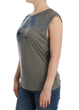 Gray print sleeveless t-shirt - Avaz Shop