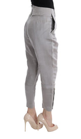 Gray Silk Cropped Casual Pants - Avaz Shop