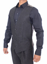Gray Striped Wool Dress Vest Gilet - Avaz Shop