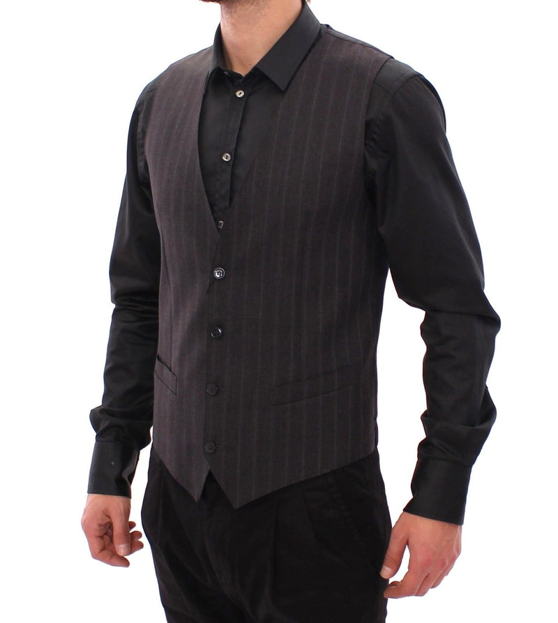 Gray Striped Wool Logo Vest Gilet Weste - Avaz Shop