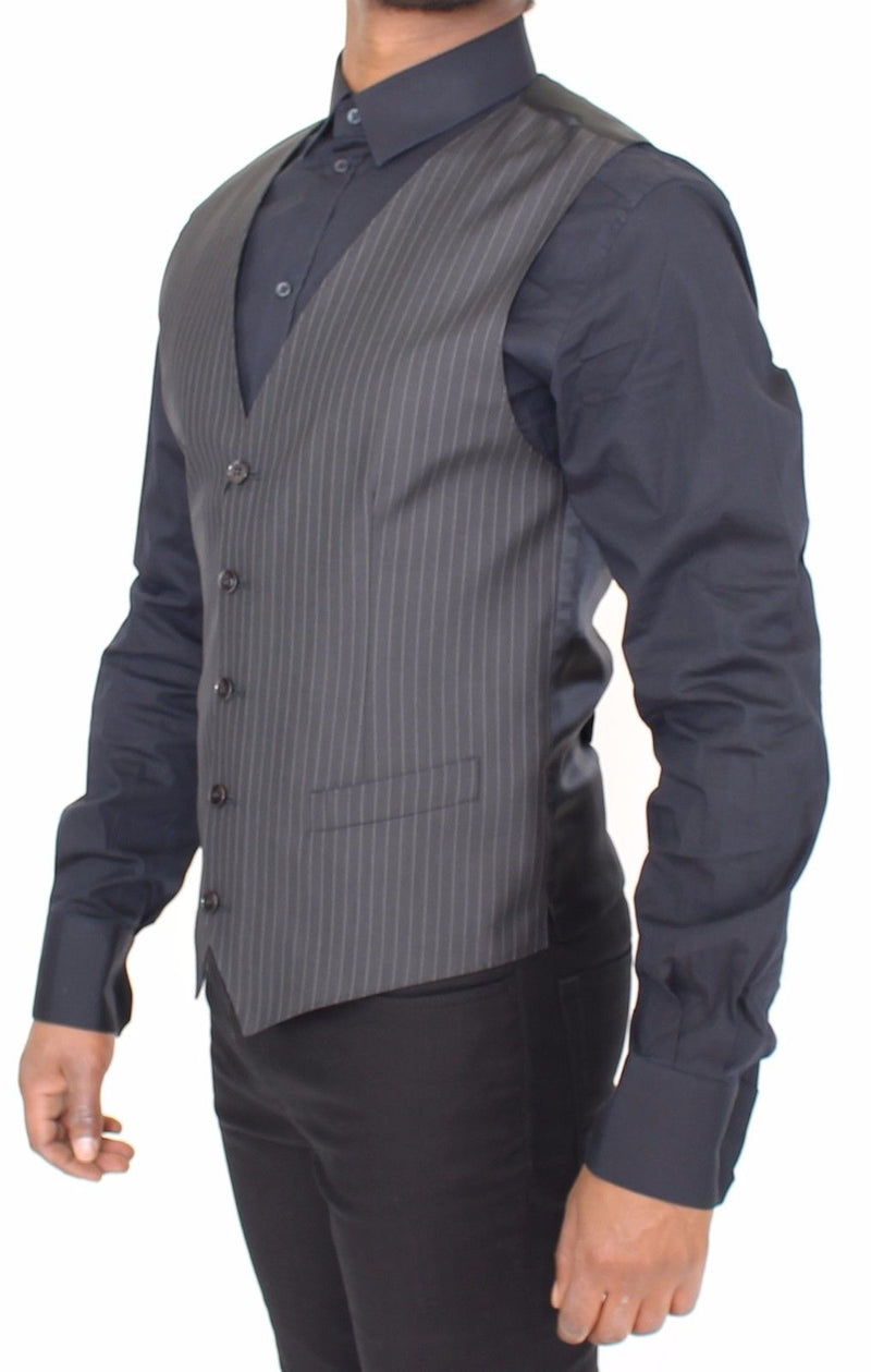 Gray Striped Wool Silk Dress Vest Gilet - Avaz Shop