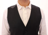 Gray Striped Wool Single Breasted Vest - Avaz Shop