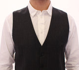 Gray Striped Wool Single Breasted Vest - Avaz Shop