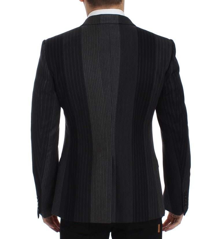 Gray striped wool stretch blazer - Avaz Shop