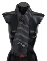 Gray Striped Wool Unisex Neck Wrap Fringes Scarf - Avaz Shop