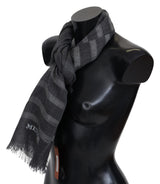 Gray Striped Wool Unisex Neck Wrap Fringes Scarf - Avaz Shop