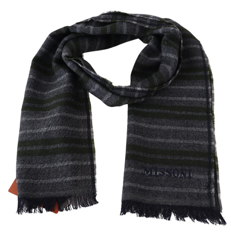 Gray Striped Wool Unisex Neck Wrap Scarf - Avaz Shop