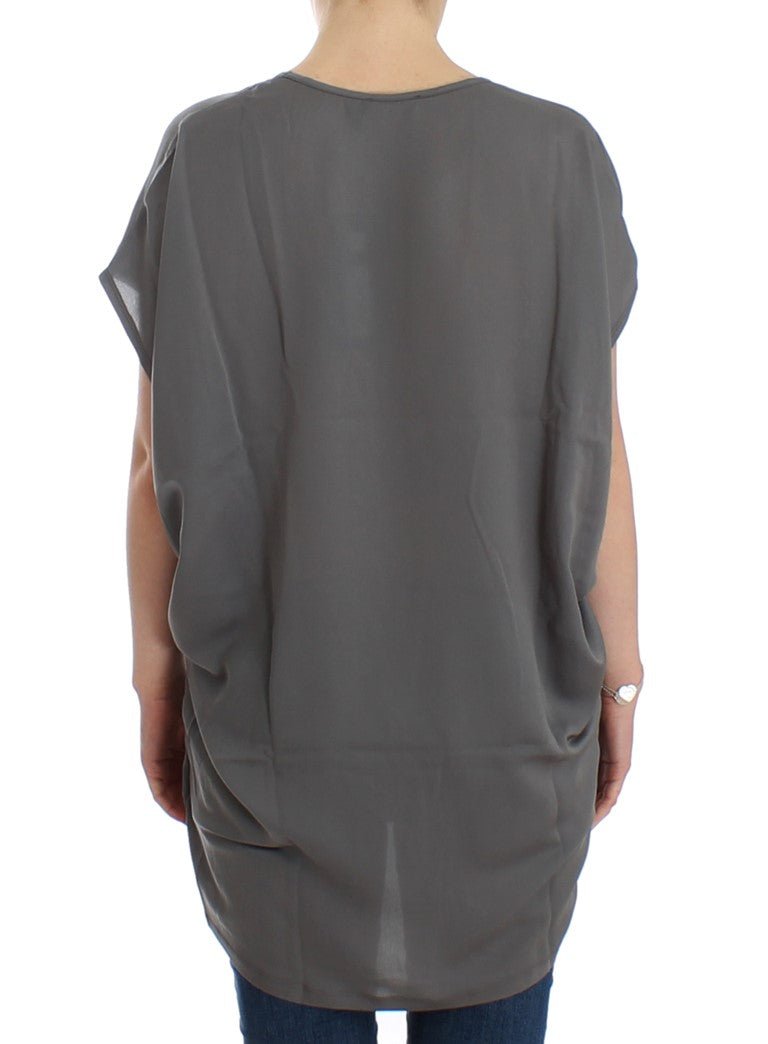 Gray V-neck long t-shirt - Avaz Shop