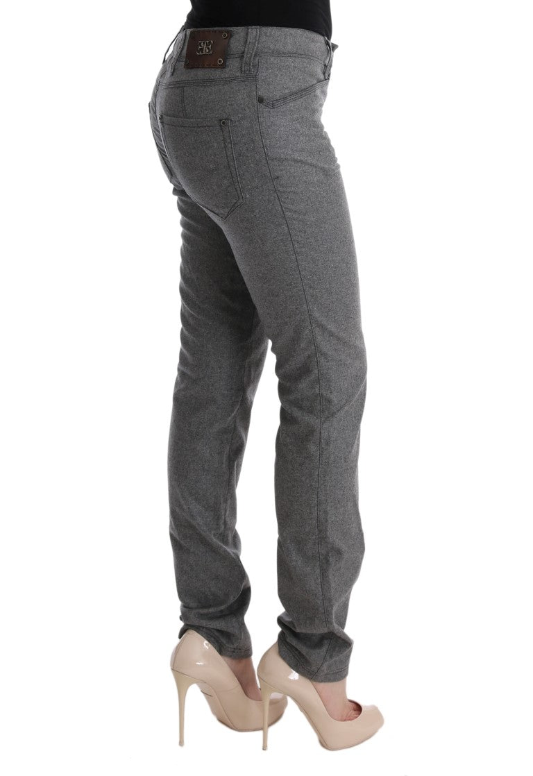 Gray Virgin Wool Skinny Casual Pants - Avaz Shop